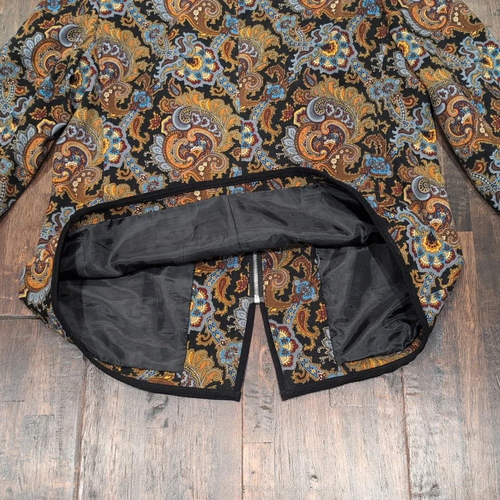 Harve Benard Paisley Print Zipper Jacket Blazer Women 16W Orange Blue Full Zip‎